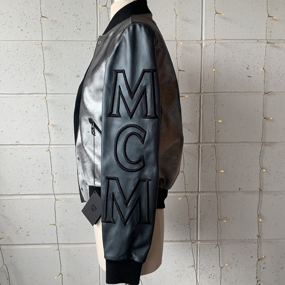 MCM silver calf leather bomber jacket Size M NWT - Picture 7 of 8